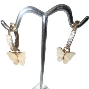 Gold Tone CZ Butterfly Hoop Earrings